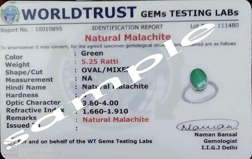 Anello placcato G pietra preziosa malachite naturale 12,25 ratti certificato ... - Foto 4 di 7