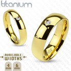 Herren Damen Ring Dome Partnerring aus soliden Titan Gold vergoldet mit Kristall
