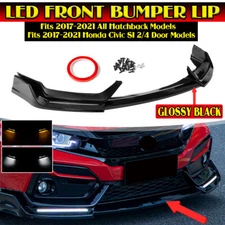 Front Bumper Spoiler Lip Splitter For Honda Civic SI Hatchback 17-21 Gloss Black