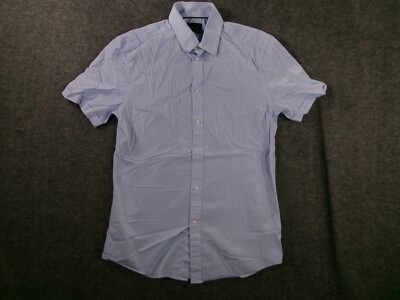 HM Shirt Men Medium Blue Striped Classic Preppy Premium Cotton Office Basic Prep