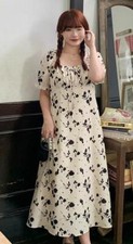 Women Square neckline Long Dress Short Sleeve Floral Summer Dress Plus size
