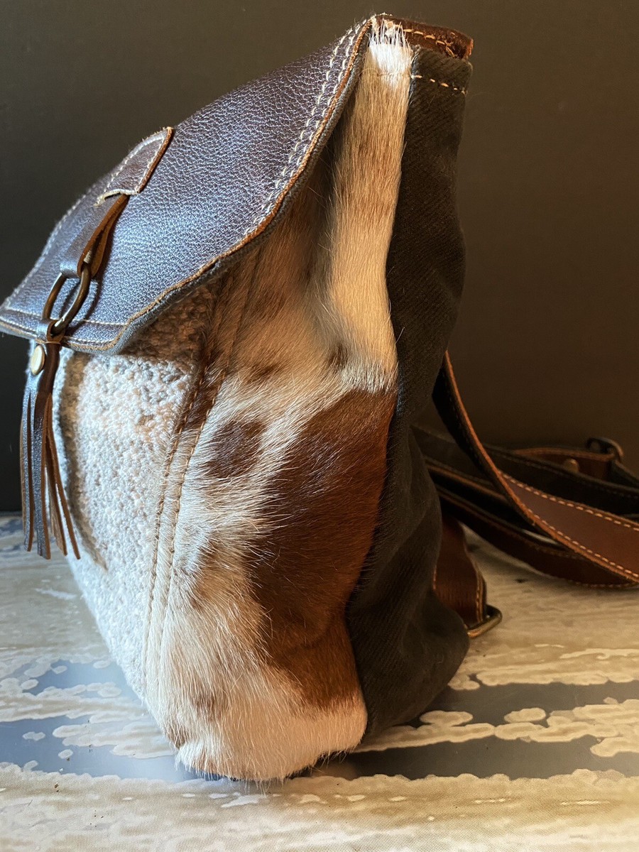 Myra Bag Cowhide Upcycled Canvas Backpack Clutch Western  display picture 1