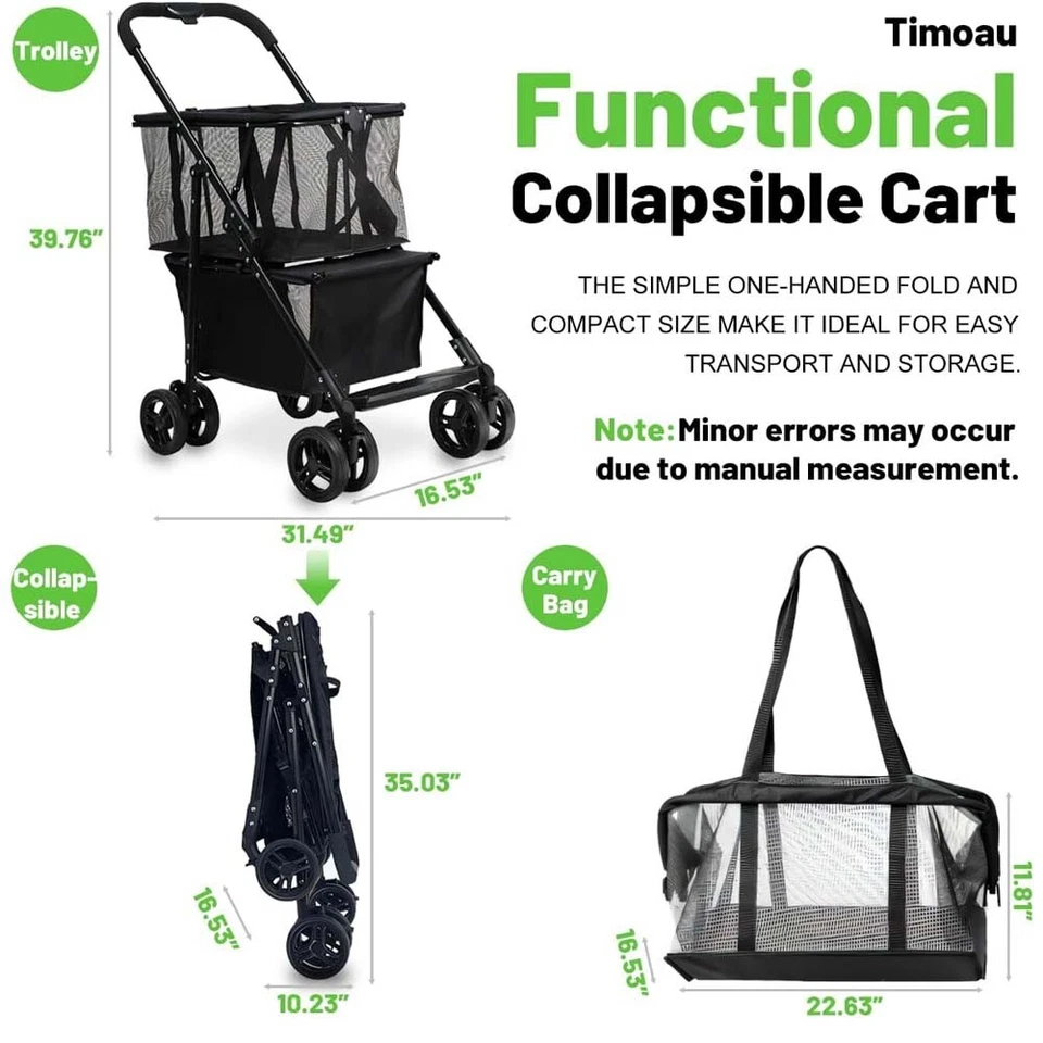 Carro de compras plegable de alta resistencia 2 en 1 ruedas cochecito para mascotas con bolsa extraíble Foto 2 de 4