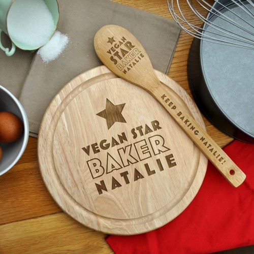 Juego de panadero estrella vegano personalizado para servir pastel tabla hornear regalos de cocina - Imagen 9 de 16