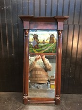 Vintage Wood Framed Decorative Rectangular Wall Mirror Wind Mill Print 16x30