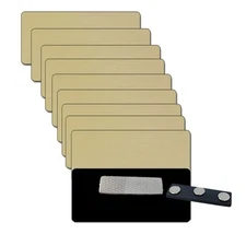 10 BLANK 1 1/2 X 3 GOLD NAME BADGES TAGS 1/8" CORNERS AND MAGNET FASTENERS