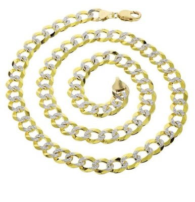 Gold Chain - Solid Diamond Cut Mens Cuban Link Chain 14K Gold