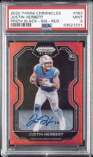 2020 PANINI CHRONICLES PRIZM BLACK SIGNATURE-RED #PB3 JUSTIN HERBERT 93/99 PSA 9