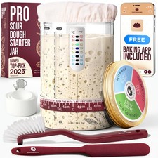 Sourdough Starter Jar, Beginner Sourdough Starter Kit, 34oz Wide Mouth Sour D...