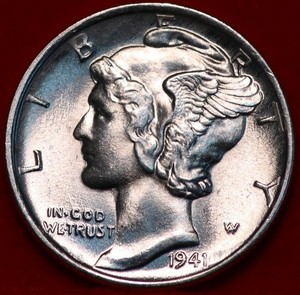 Uncirculated 1941 Philadelphia Mint Silver Mercury Dime