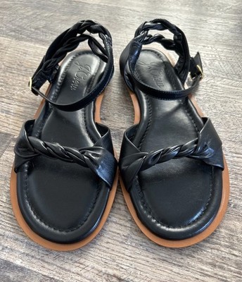 J.Crew Women s Size 5 Sorrento Black Leather twisted-strap sandal Made In Italy