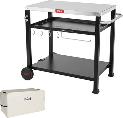 Three-Shelf Movable Food Prep and Work Cart Table, Home and Outdoor Multifunctio