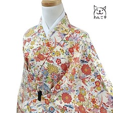 Wanko-Tei Kimono Synthetic Fiber Washable Yellow Used Japan