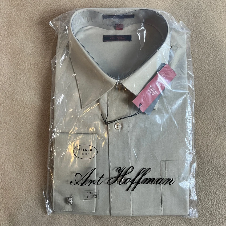 Art Hoffman Men's French Cuff Ultimate Dress Shirt Size 16 16 1/2 32-33 Tan NWT - Image 2 of 4