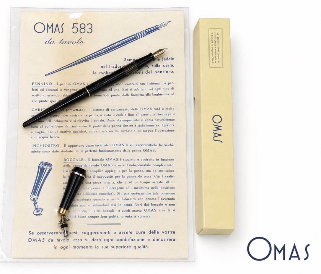 OMAS penna stilografica 583 stiloforo da tavolo pennino ORO M vintage '50 NOS