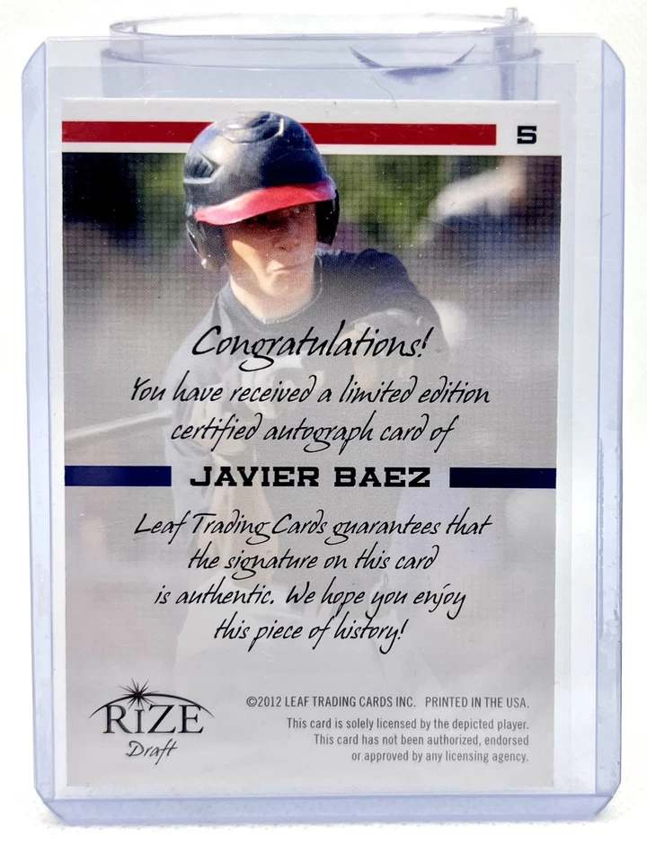 Leaf Rize Draft 2012 25/04 Javier Báez autógrafo de novato Foto 2 de 2