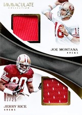 2017 Panini Immaculate Football Jerry Rice and Joe Montana 01/25 Patch Duo