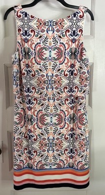 Vince Camuto Dress V-Back Two Layer Midi Sleeveless Bright Multicolor Size 12