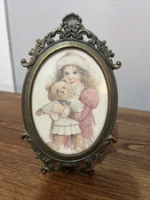 Vintage MINI Baroque Style Ornate Metal Oval Picture Frame Small Made in Italy