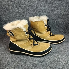 Sorel Winter Boots Womens Size 10 Tan Black Waterproof Faux Fur Snow Trivoli Ii