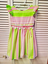 Rare Editions Girls Dress 6 Pink Green Stripe Lace Bow Party Church Summer