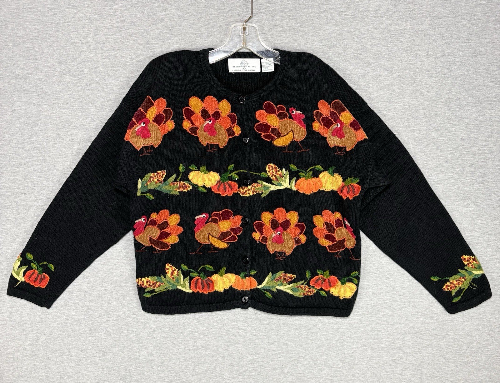 90’s Black with Different Dogs Cardigan Sweater by Design Options By Philip And Jane Gordon