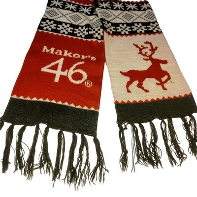 Makers Mark Scarf No 46 Knit Acrylic Fringe Fair Isle Snowflake Winter Bourbon