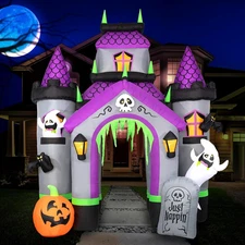 12FT Halloween Inflatable Haunted House Castle with 12 LEDs Outdoor Decor