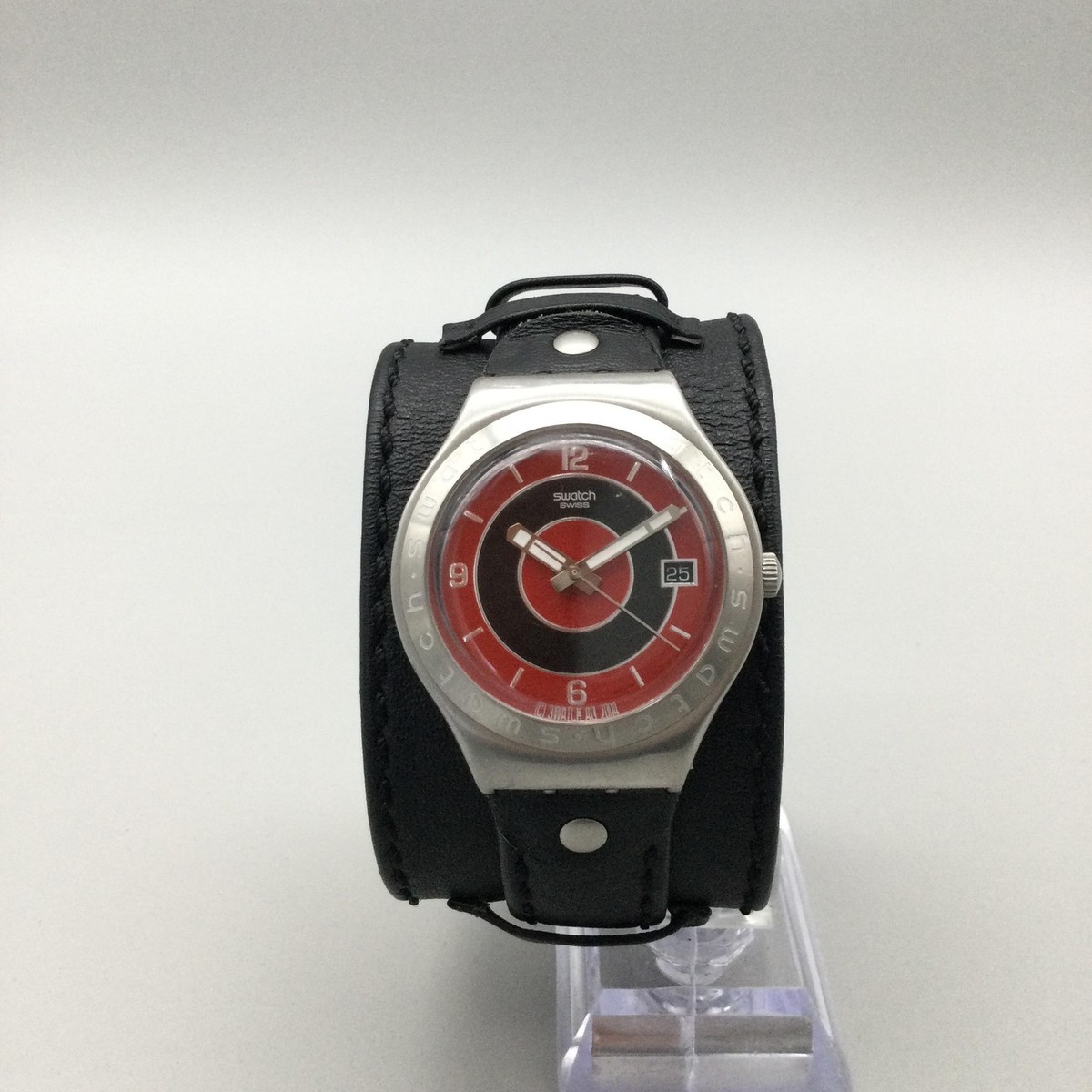 Swatch Irony Mens Watch 37mm Red Black Dial Leather Bund  display picture 3