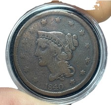 1840 Large Cent Braided Hair One Cent – Solid Details, Dark Brown Patina