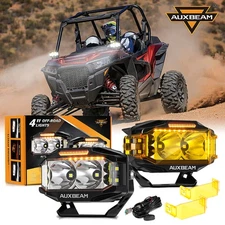 2x 4" Combo Beam Side Shooter LED Pods Lights & Amber DRL for 20-25 Polaris RZR