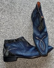 Stivali da cowboy Robert Wayne da uomo, taglia 10, blu, alla caviglia, Chelsea, denim, invecchiati