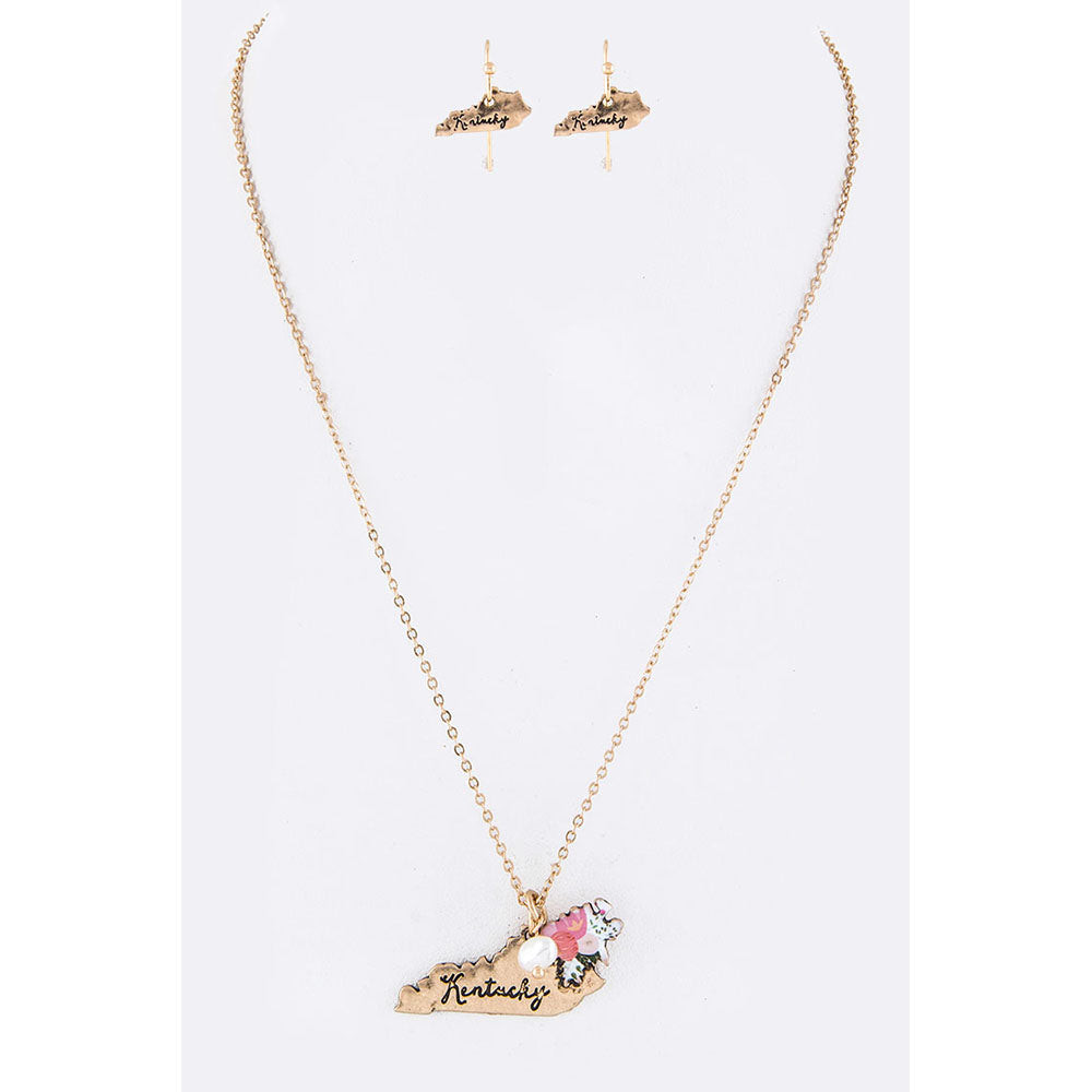 Kentucky Map United State Gold Silver Pendant Necklace Earrings Jewelry Set Gift