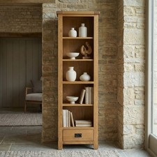 Bookcase with Drawer Tall Narrow Alcove Adjustable 5 Shelf Rustic Oak Storage