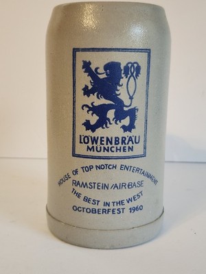 Ramstein US Air Base Germany Lowenbrau Stoneware 1L Beer Stein Octoberfest 1960