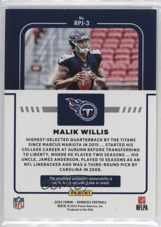 2022 Panini Donruss Rookie Phenom Jerseys Malik Willis #RPJ-3 RC - Image 2 of 2