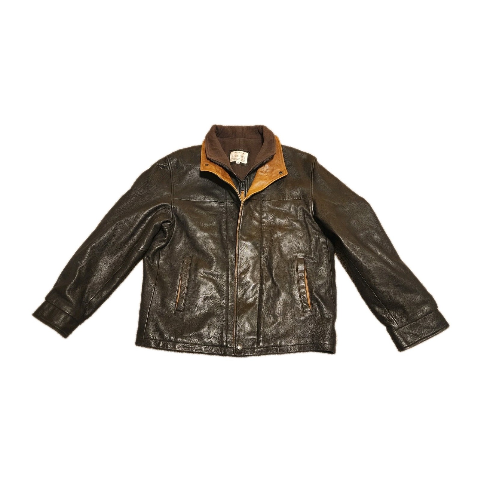 Lone Pine Men's Bomber Leather Jacket Brown Plaid wool Lined classic L Sz 42