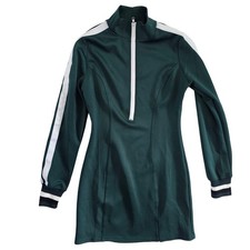 Fashion Nova Green Sporty Half Zip Mini Dress Long Sleeve Striped White Small