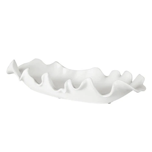 Ruffled 24" Wide Matte White Glaze Ceramic Feather Bowl - Picture 4 of 5