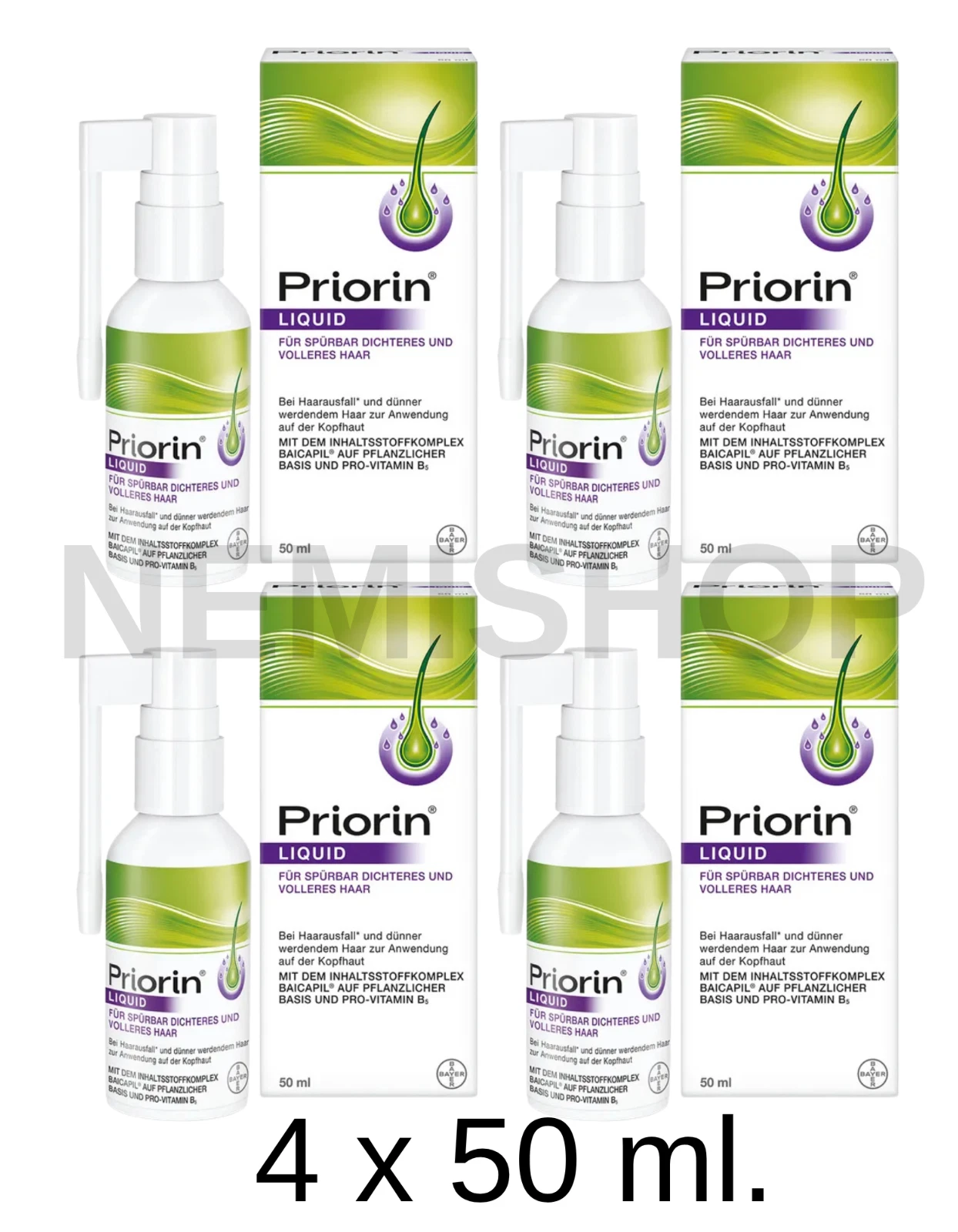 PRIORIN Liquid 4x50ml 3 month hair loss regrowth 2027 VEGAN STRONG HAIR