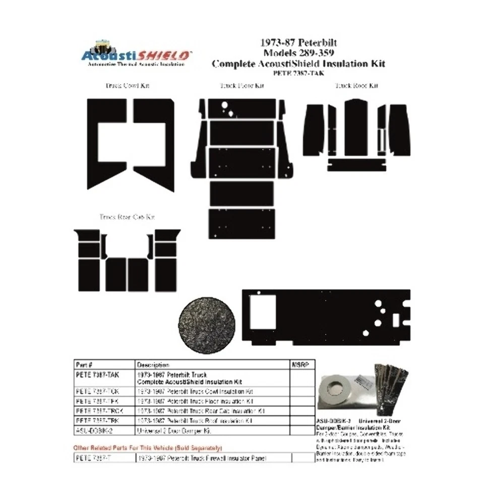 Комплект звукоизоляционного изолятора для грузовика Peterbilt 1973-87 годов выпуска Acoustishield в комплекте - Изображение 4 из 4