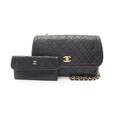 CHANEL Matelassé Chain Shoulder Bag Lambskin Black Gold Hardware #RC894