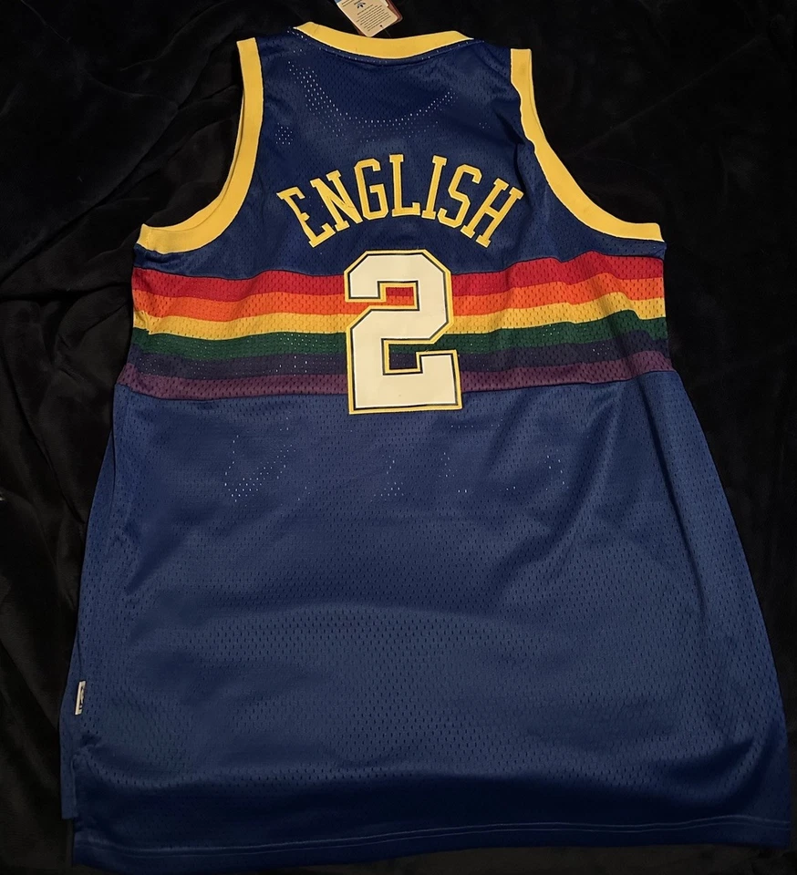 VINTAGE ADIDAS HARDWOOD Classics Denver NUGGETS ALEX ENGLISH Rainbow Jersey - Image 2 of 2