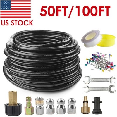 5800PSI Sewer Jetter Nozzles Kit 100FT 50FT Cleaning Hose for Pressure Washer