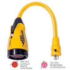 Marinco P15-30 EEL 30A-125V Female to 15A-125V Male Pigtail Adapter - Yellow ...