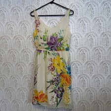 Old Navy Floral Sleeveless Dress Cream Multi Botanical Elastic Waist Medium Y2K