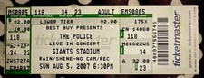 THE POLICE STING REUNION TOUR - AUGUST 5, 2007 - GIANTS STADIUM - TICKET