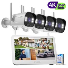 Wireless 10CH 12'' Monitor 8MP WIFI Security Camera System Audio AI Detect 1TB
