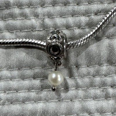 European Charm Sterling Silver XOXO Pearl Dangle Bracelet Charm Only 3/C Stamp