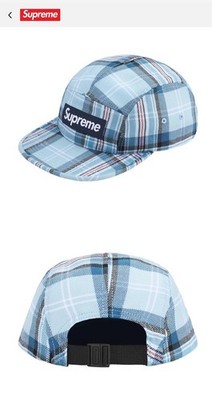 Supreme Lochcarron Blue Plaid Box Logo Camp Cap Hat FW25 AUTHENTIC